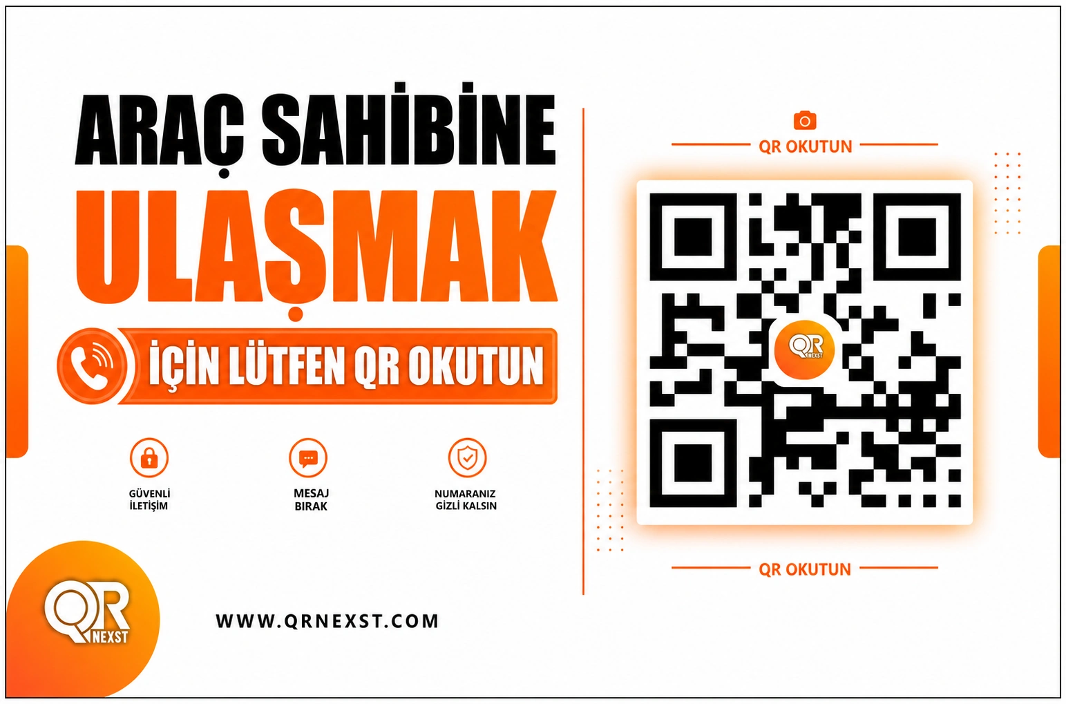 QRNexst araç iletişim kartı — Turuncu